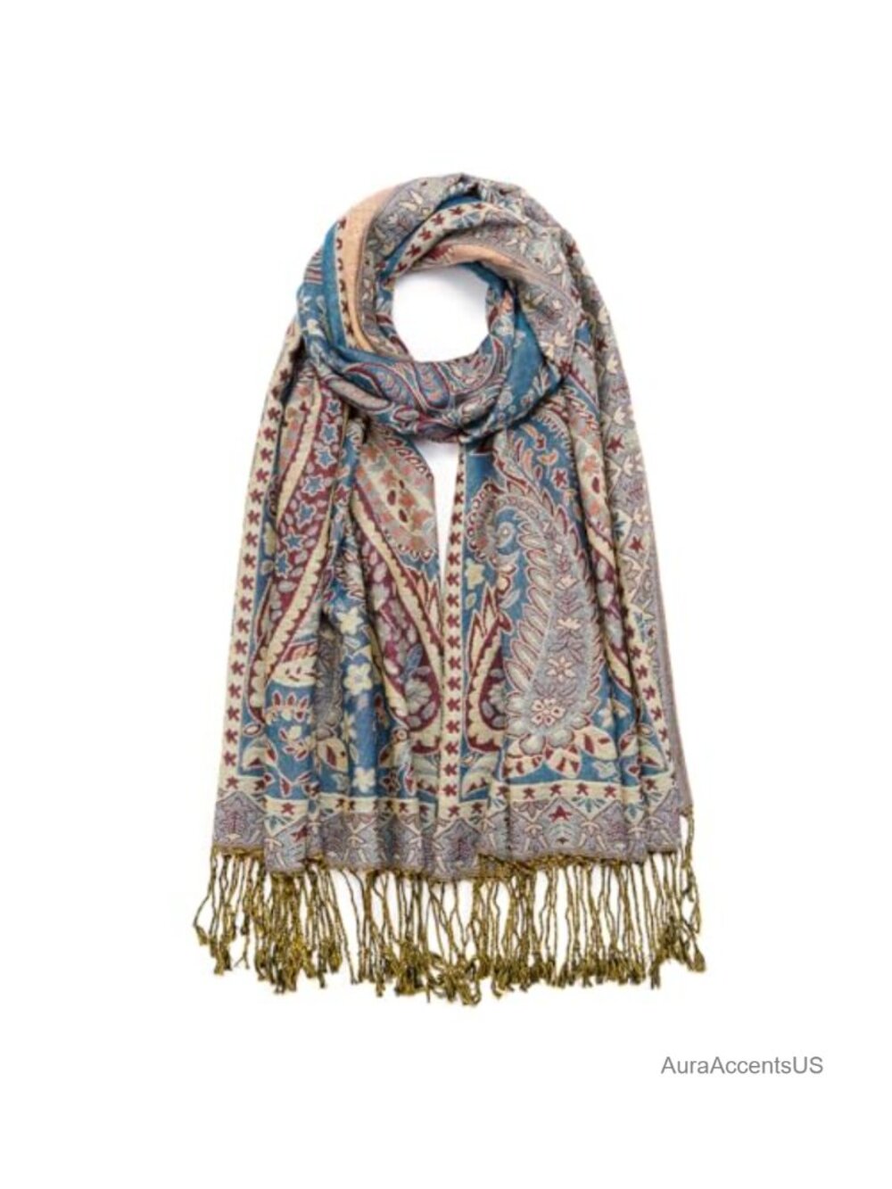 Reversible Paisley Pashmina Shawl Wrap with Fringe Viscose Acrylic Silk